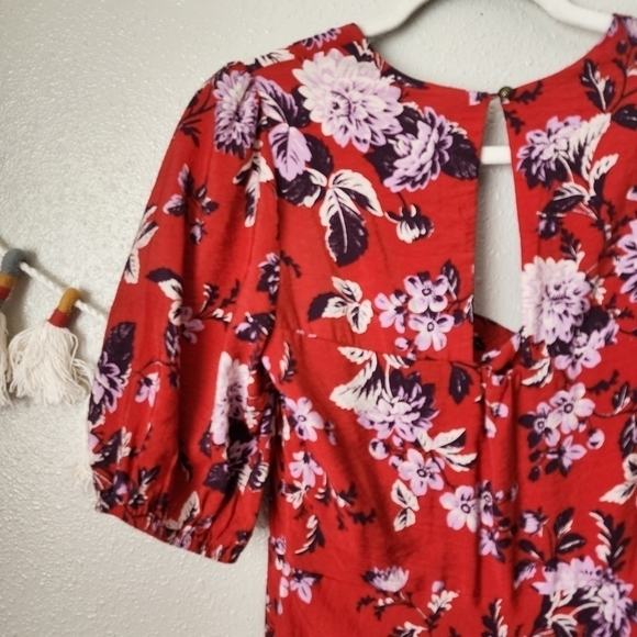 Anthropologie Maeve Mavis Puff Sleeve Floral Midi Dress Orange Boho Cottage 4 - Picture 14 of 14